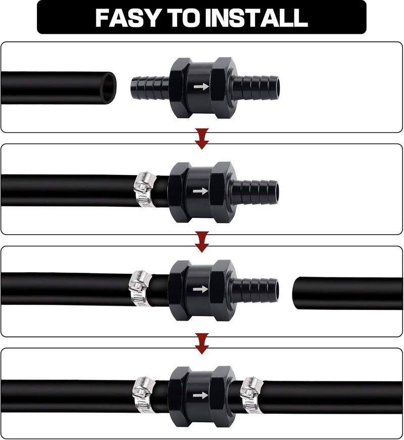 PLALEI 2 PCS 3/8" Fuel One-way Check Valve,Non Return Check Valve-Inline,Aluminium Alloy One Way Valves for Water,Petrol,Diesel,Oil,E85,Gas,Air and Other Liquid,Compatible with Most Car Models (3/8") - Image 4